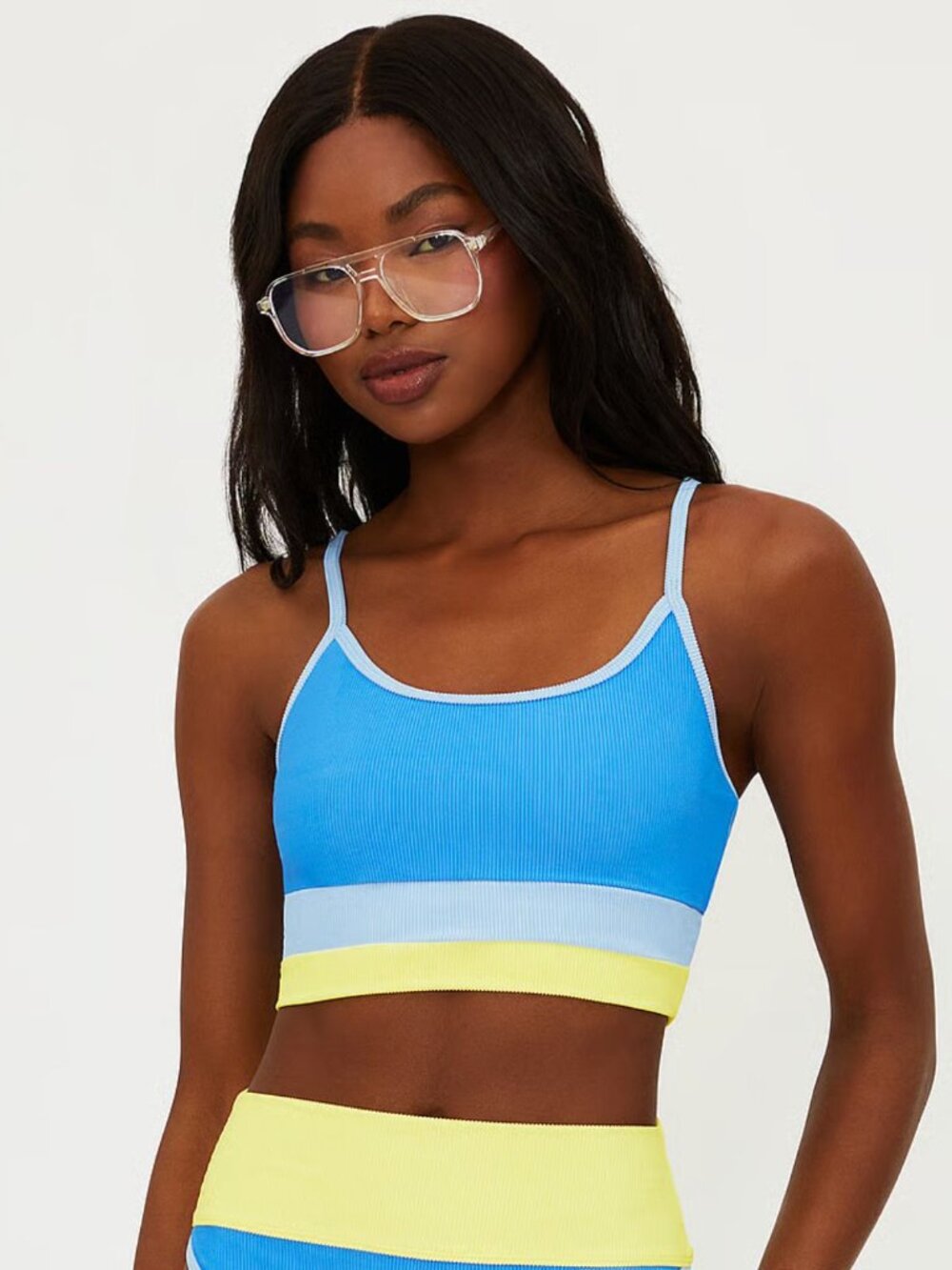 New! Beach Riot Blue Yellow Eva Colorblock Pullover Bikini Top M 4114 - Picture 2 of 7